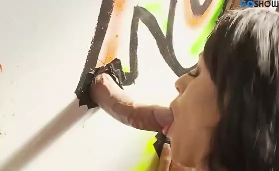 Kinky Wall Fellating Brunette Blows Cock for His Pleasure